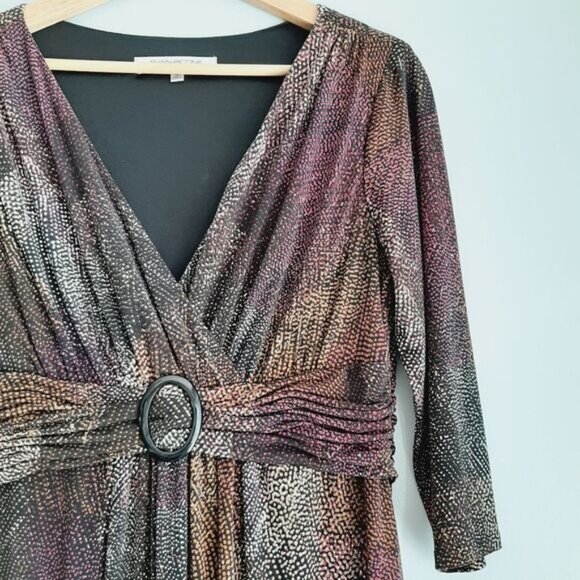 EVAN PICONE | Midi Length Surplice V-Neck Soft Stretchy Dress Abstract Print  10 - Picture 5 of 14